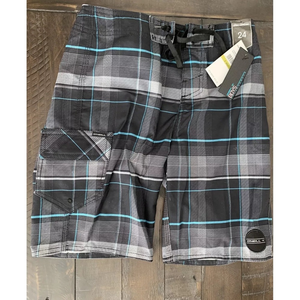NWT O'Neill Boys Santa Cruz Plaid Board‎ Shorts Quick-Dry SZ 24 Boys 8 New (M18)